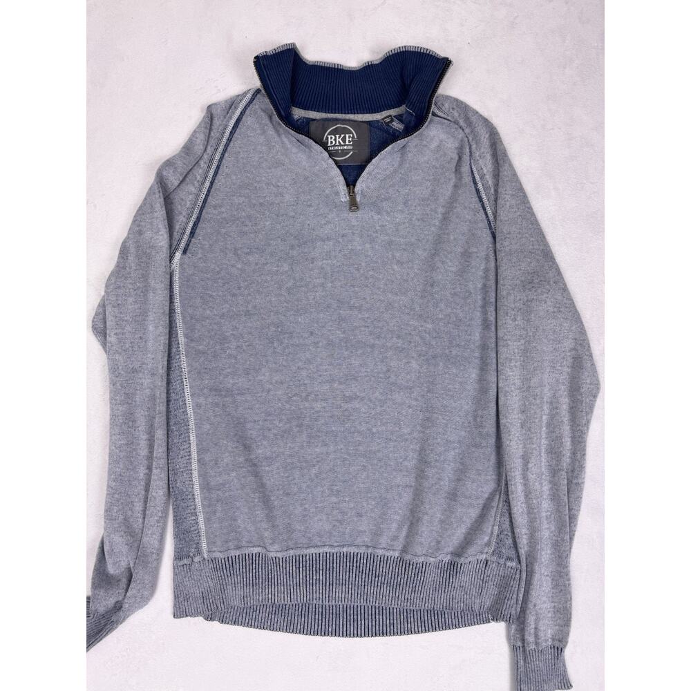 Men's BKE Buckle Blue Long Sleeve 1/4 Zip Sweater, Size Small
